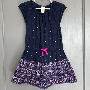 Oshkosh B'Gosh Navy Blue & Purple Girls Dress 4T 100% Cotton Geometric Print Bow